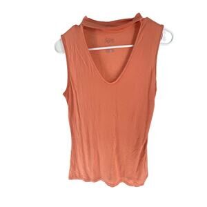City Streets Orange Sleeveless Choker Keyhole V-Neck Top Women's Size Medium